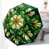 Stained Garden: Vibrant Floral Panel for Home DecorUmbrella, Portable 3-Fold Compact Umbrella for Men & Women Gift