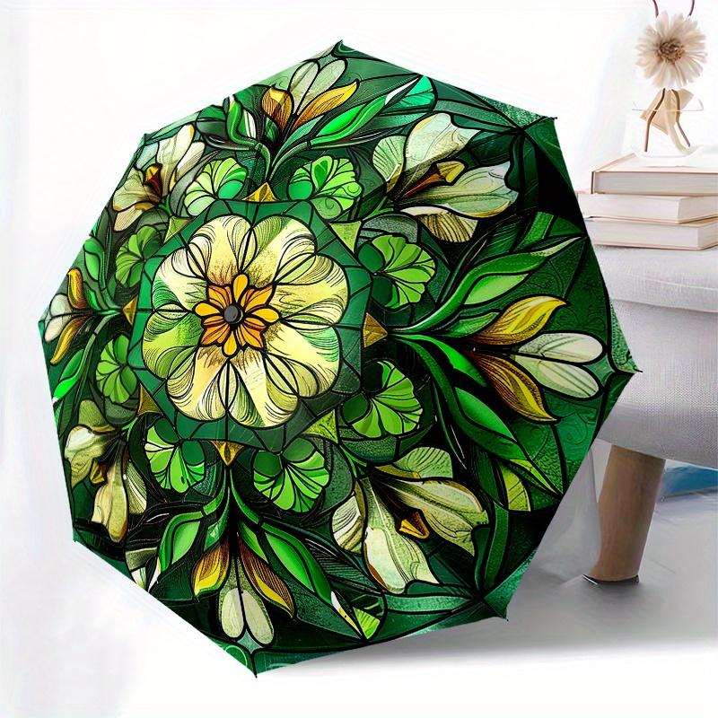 Stained Garden: Vibrant Floral Panel for Home DecorUmbrella, Portable 3-Fold Compact Umbrella for Men & Women Gift