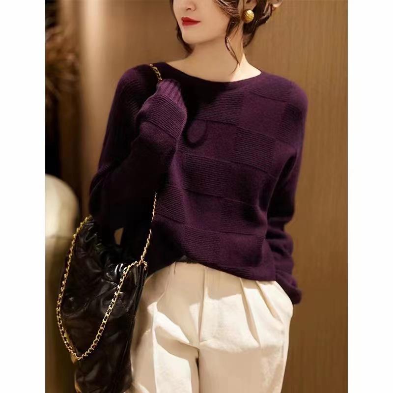Koreansk Ensfarvet Rund Hals Løs Dame Sweater