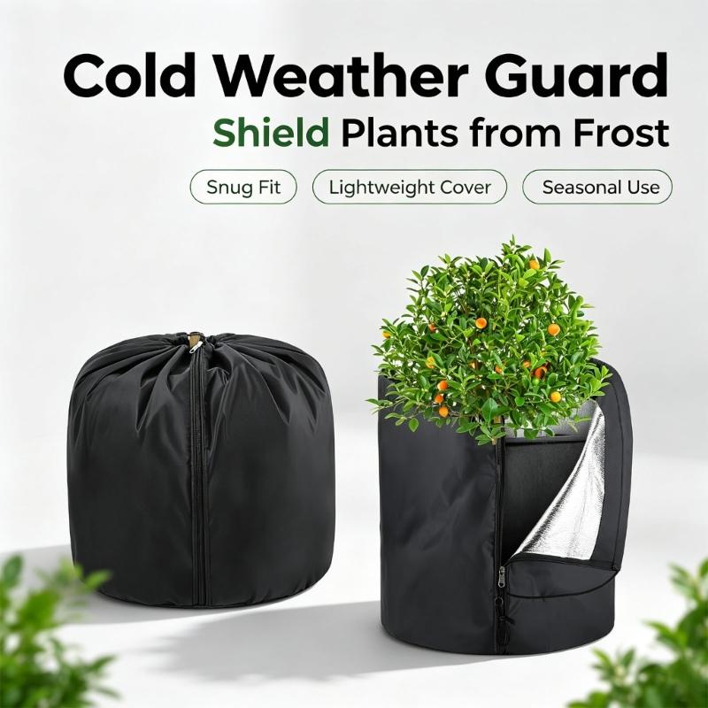 Cold Wind Plant Cover with Vertical Opening, Fabric and Gathered Cord Closure for Potted Bushes and Small Trees