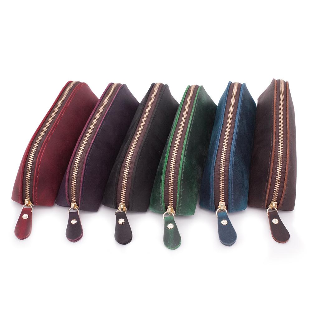 Collasaro Handmade Leather Pencil Case, Large Capacity, Stylish, Slim, and Simple (Brown)