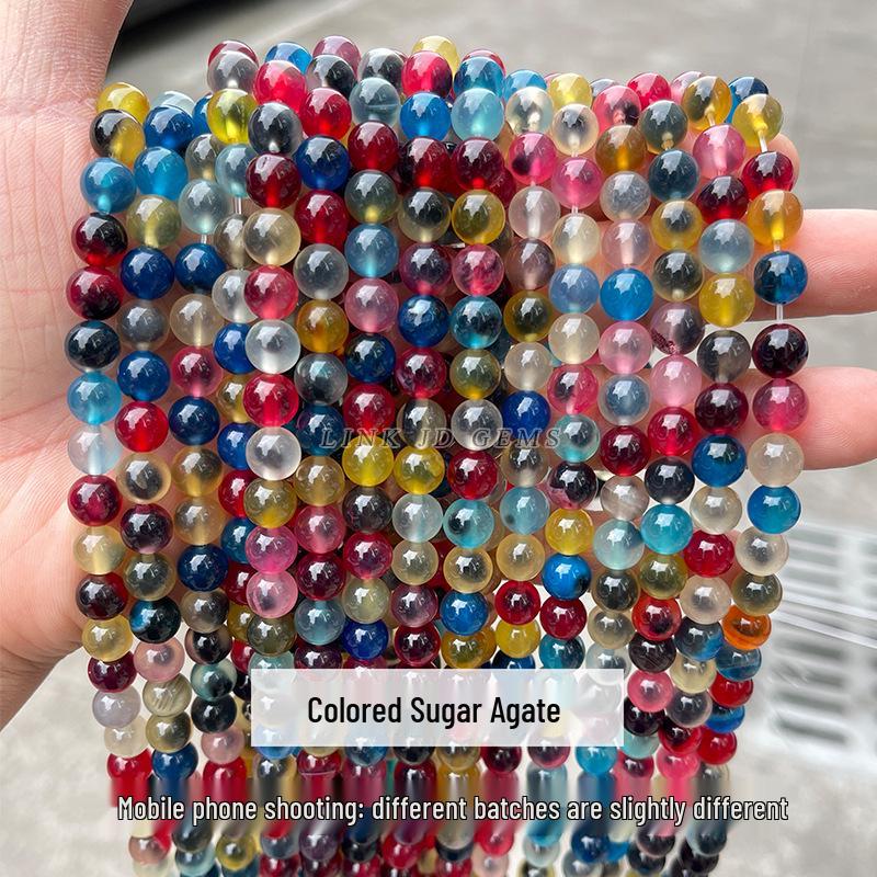 Jingde Colorful Sugar Heart Agate Round Beads DIY Jewelry Accessories, Haze Blue Gray Beaded Strands, Loose Beads.