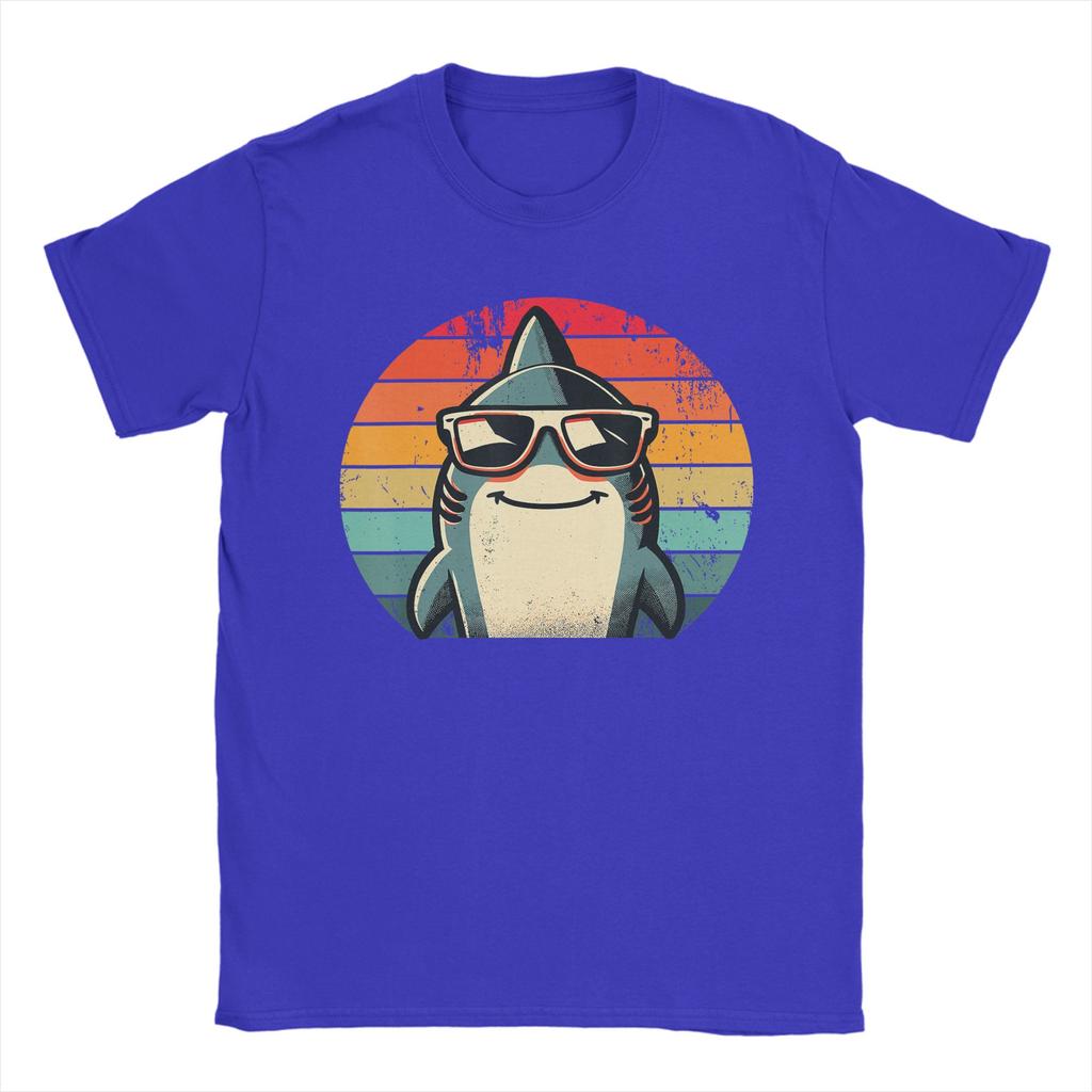 Cool Retro Shark in Sunglasses 80s 90s Funny Shark T Shirt for Unisex TShirts Round Collar Tee Shirt Short Sleeve Clothes Unique