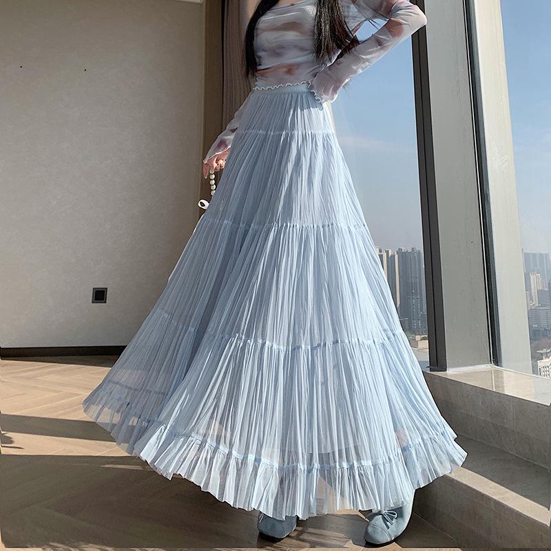 Plus Size Layered Gauze A-line Midi Skirt with Wide Hem M