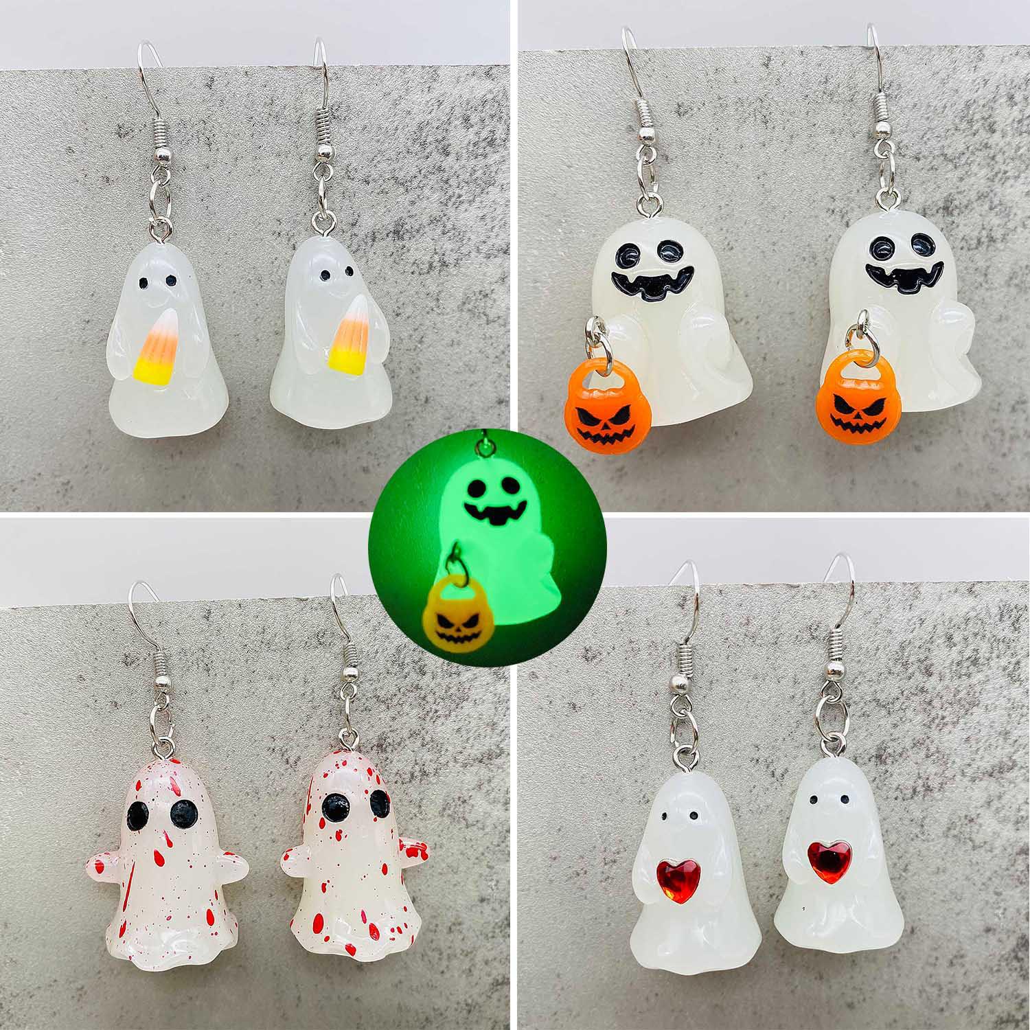 

3D Halloween Ghost Pumpkin Candy Corn Glow Earrings & Necklace Set Luminous