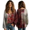 Women's V-Neck Halloween Shirt for Fall, Seasonal Top for Ladies