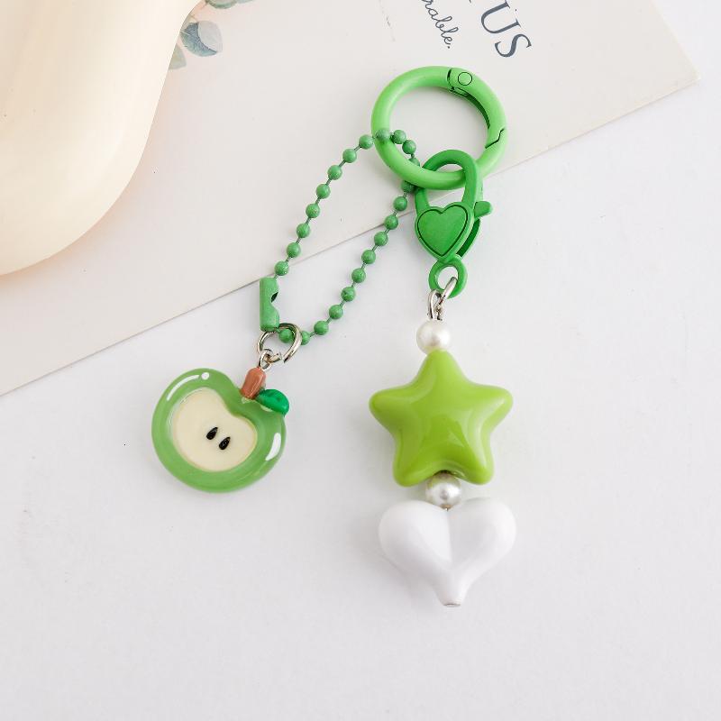 Starfish Beaded Keychain Imitation Pearl Acrylic Pentagram Keyring Girls Earphone Case Phone Decor Ornaments