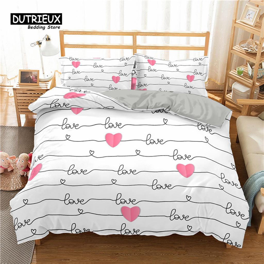 Comforter Love Heart Bedding Set Love Words Polyester Romantic Crown Print Full King For Girl Boy
