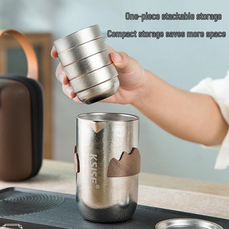 KASITES Pure Titanium Portable Travel Tea Set (1 Pot, 4 Cups)