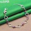 925 Sterling Silver Heart-Shaped Side Chain Bracelet Gift Jewelry