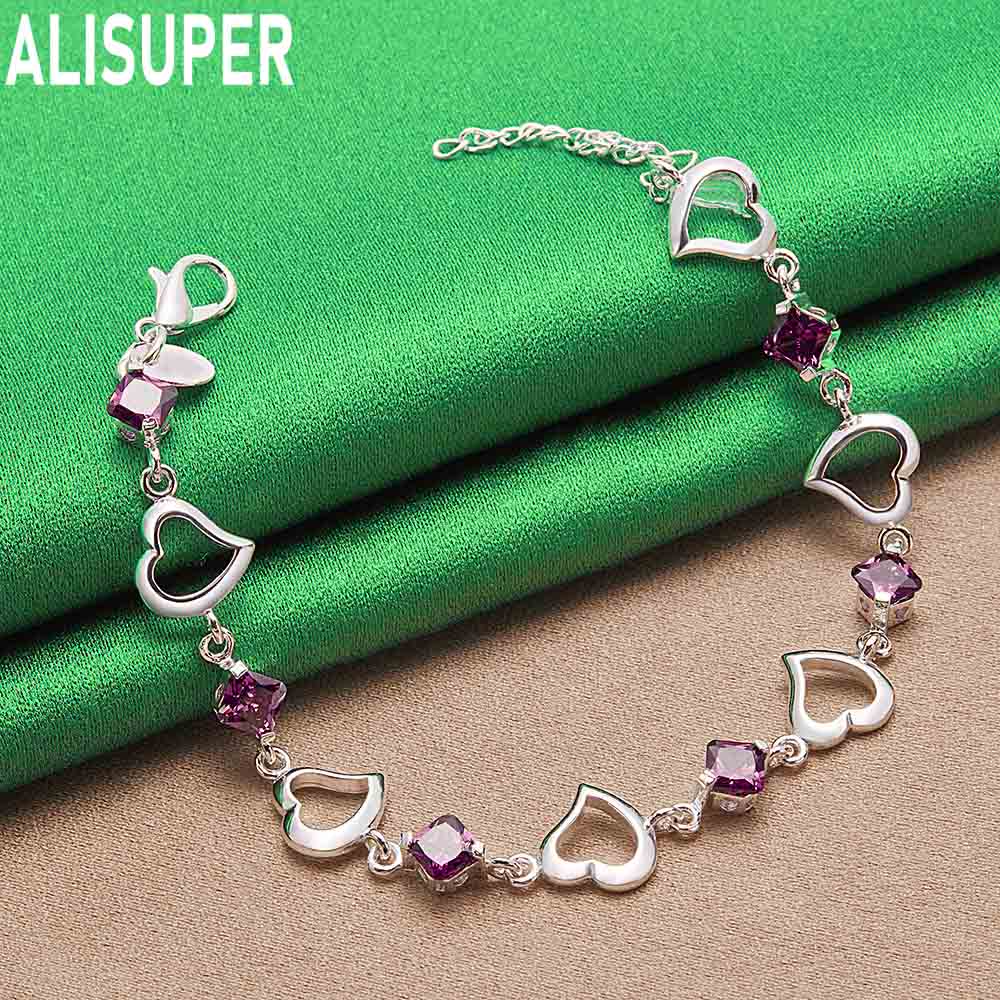 925 Sterling Silver Heart-Shaped Side Chain Bracelet Gift Jewelry
