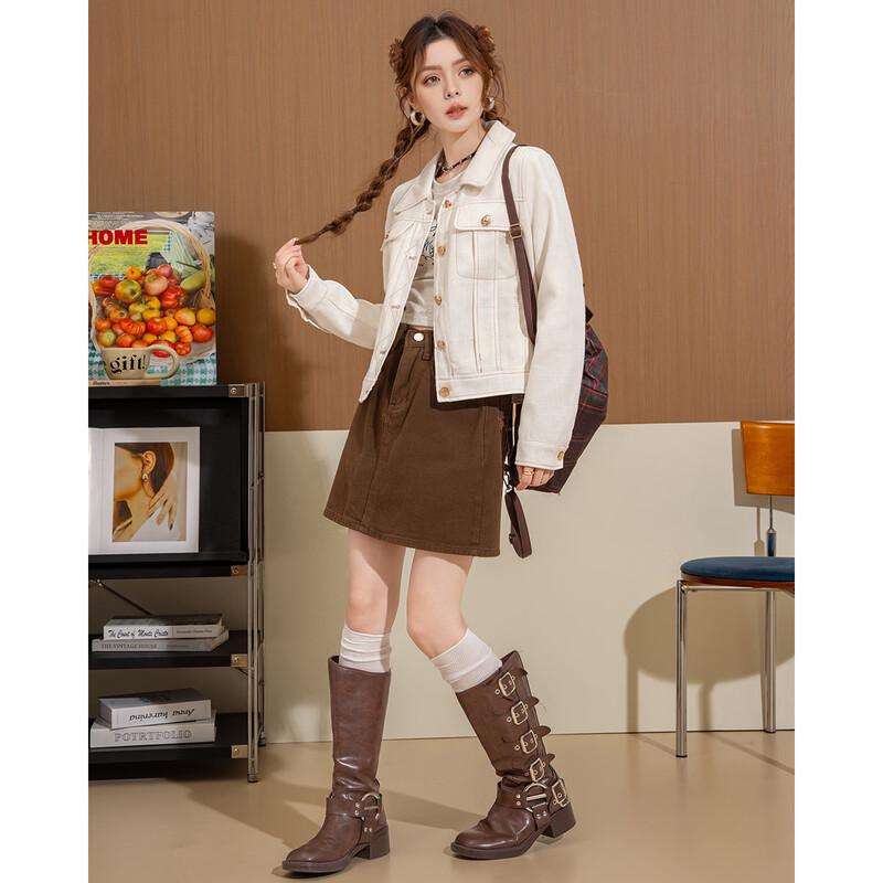 ET BOITE Women's Korean Style Lapel Short Utility Jacket