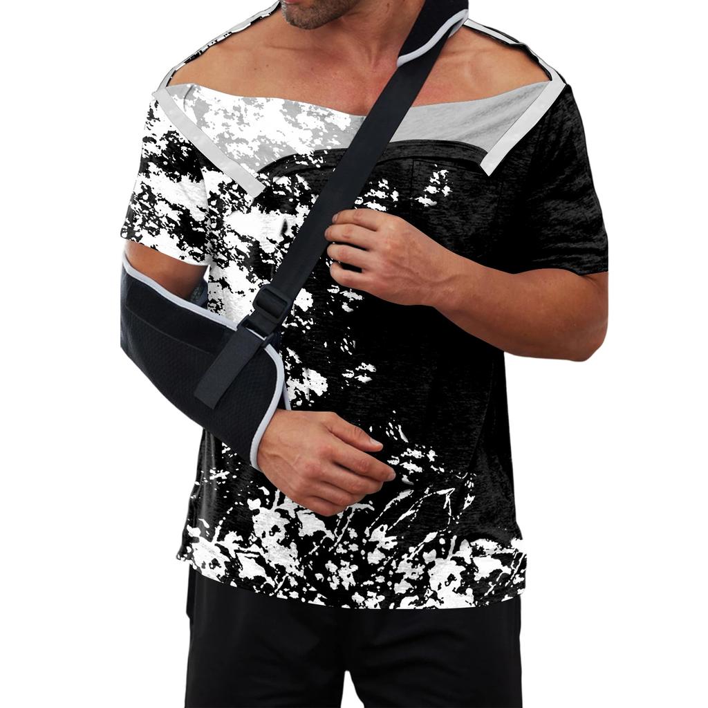 Men's Tie- Adaptive Shirt with -Away Short Sleeves and Full Front Closure