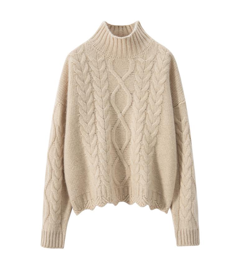 2024 Women's Retro Cable Knit High-Neck Loose Cashmere Sweater