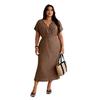 Large size women's clothing summer deep V-neck bat sleeves waist and thin temperament coffee break long dress