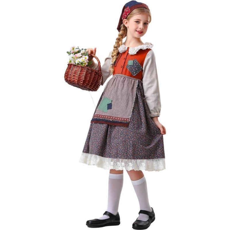 Halloween Children's Costume Match Girl Play Performance Manor Pastoral Maid Dress