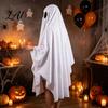 Costume Fantasma per Travestimento di Halloween per Bambini Adulti Cosplay Vestito Mantello Adulto Mantello Bianco Spettrale con Fori Neri per gli Occhi Tuta Facile da Indossare