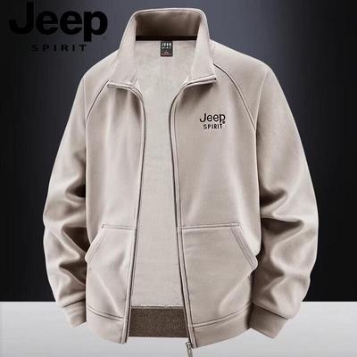 JEEP SPIRIT Men's Stand-up Collar Fleece Zipper Cardigan Jacket
