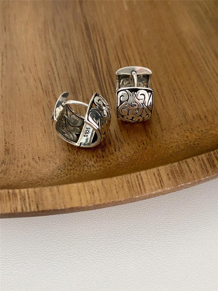 S925 Sterlingsilber Vintage Hohl Ausgeschnitten Glücksbringende Wolken Creolen Ethnisch Bohemian Leichter Luxus für Geschenk