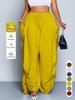 Women's Elastic Drawstring Waist Wide Leg Pants Loose Palazzo Trousers Retro Punk Ruched Casual Pants