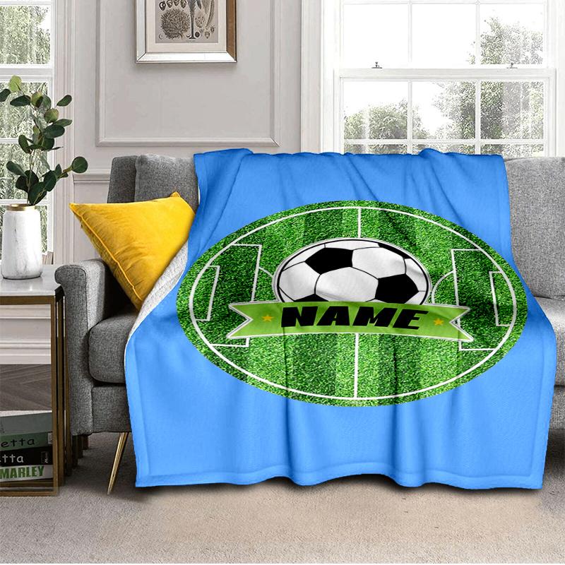 1PC Custom Name Soccer Field Ball Name blanket versatile,all-season throw suitable for the living room,bedroom,camping,travel,and gift