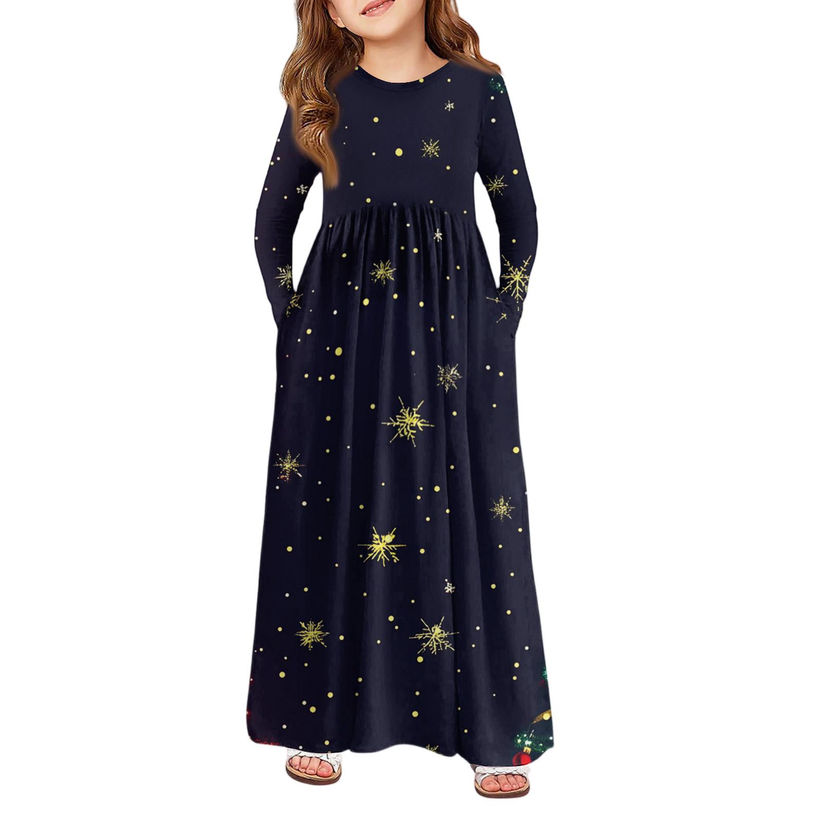 

Girls Maxi Dress - Long Sleeve Pocket Dress Christmas Day 110
