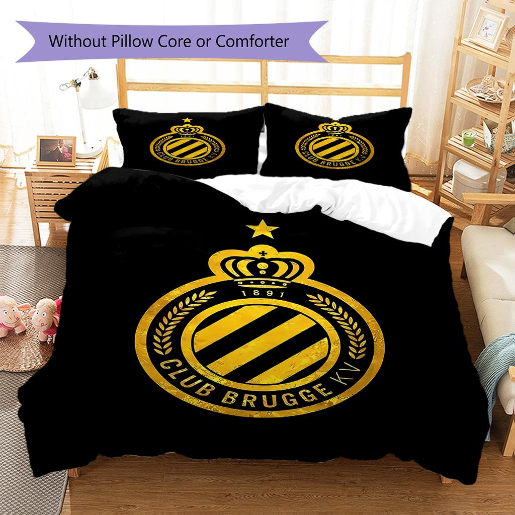 Klub Brugge K.V Vzorované povlečení, Sada přikrývek Potah na přikrývku Povlak na polštář Domácí Dárek k narozeninám (1 * povlak na peřinu + 2 * povlak na polštář, bez jádra)