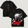 2026 summer Anime Naruto Oversized T-shirt, Kakashi Hatake Dual-Sided Print with Sharingan & Lightning Casual Tee