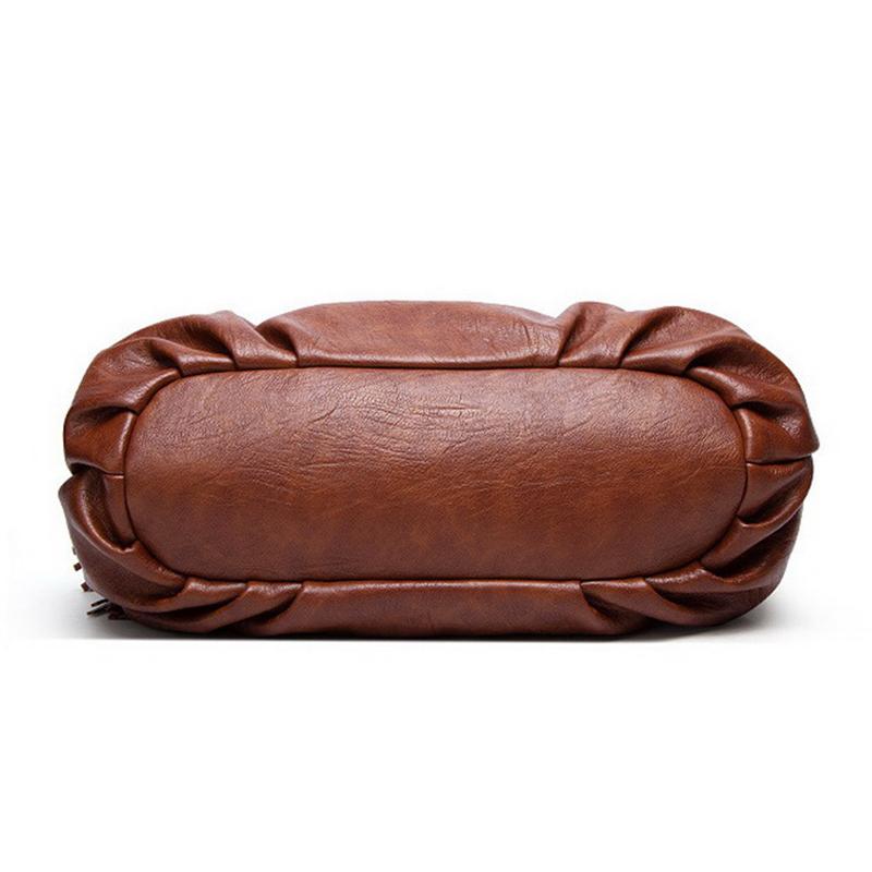 2021 Vintage Fashion High Capacity Tote Handbag Soft Leather Female Bag Casual Pleated Shoulder Bag Tassel Design Bag for Women