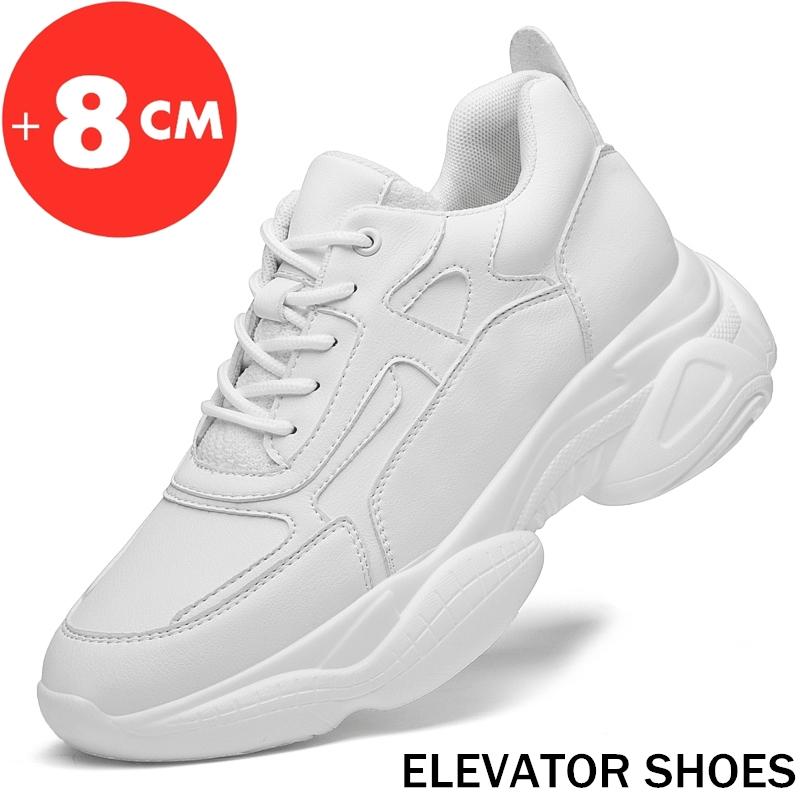 Genuine Leather Elevator Sneakers Man Height Increase Insole 8cm White Black Shoes Taller Men Leisure Fashion Shoes Taller Shoes