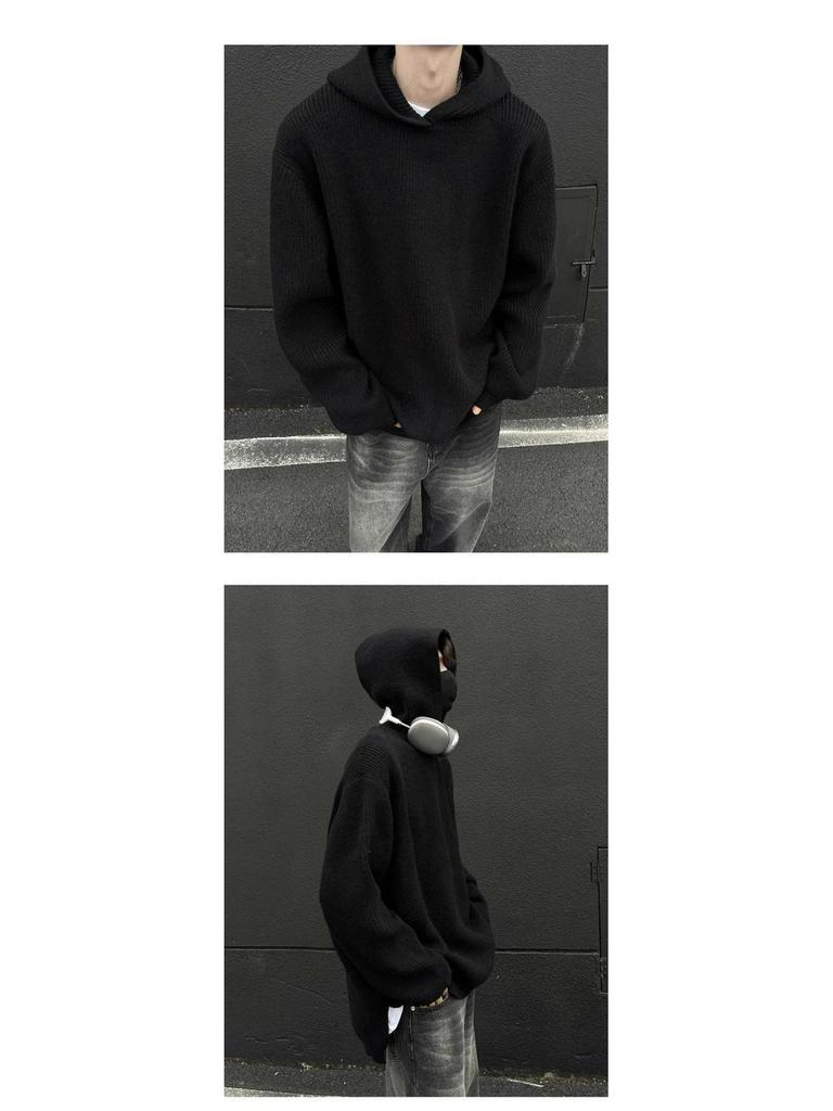 Men's Retro Hooded Knit Cardigan - Autumn/Winter Unisex Korean Trend Style
