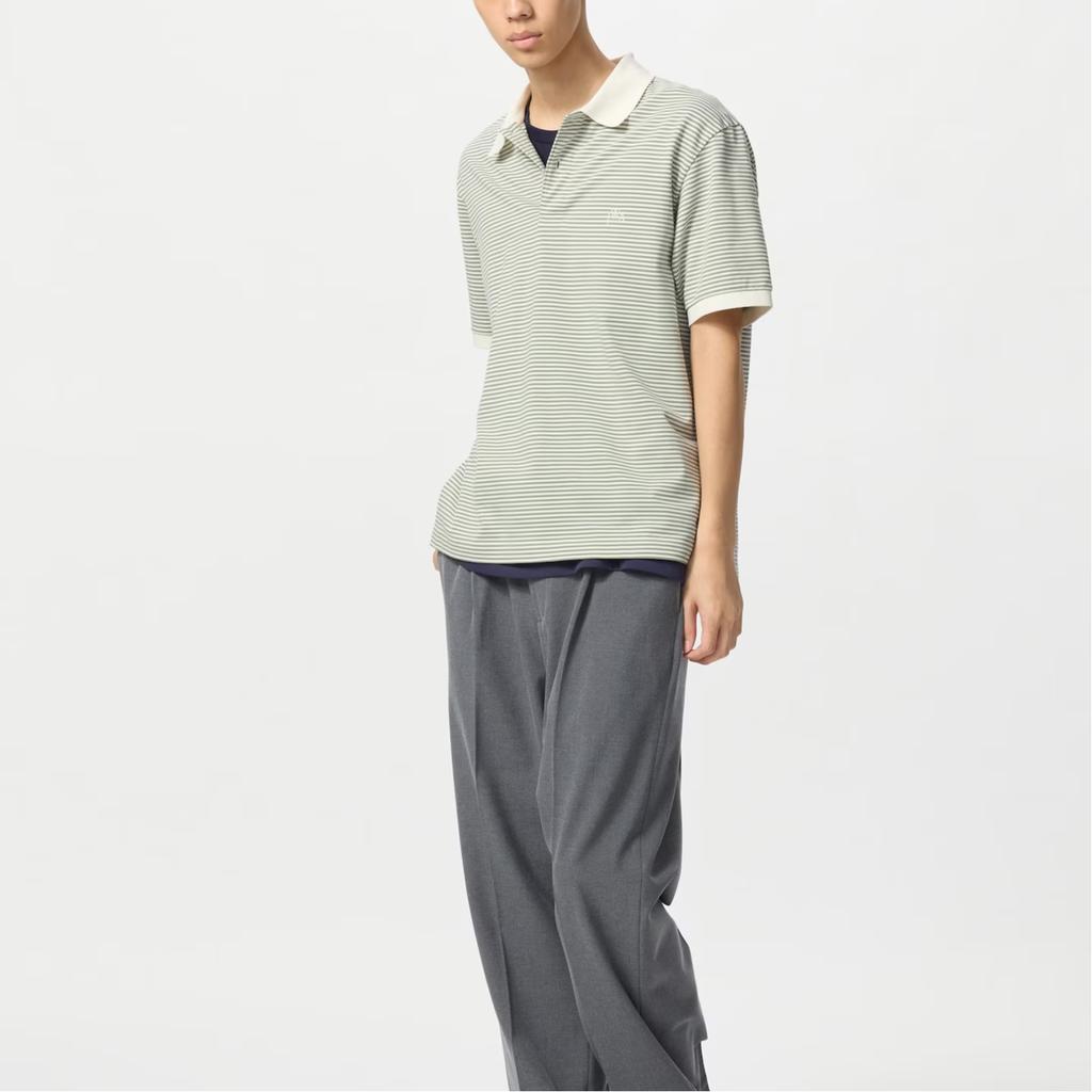 Uniqlo X JW Anderson Collaboration SS25 Striped Design Logo Embroidered Short Sleeve Polo Shirt Unisex Polo Shirts Green 477678-53
