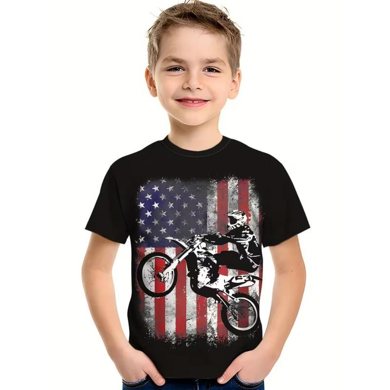 Chlapecké tričko s motorkářem 3D tištěné tričko pro chlapce 2-10 let Krátký rukáv Top pro miminka a děti Letní trendy Street Dětský top