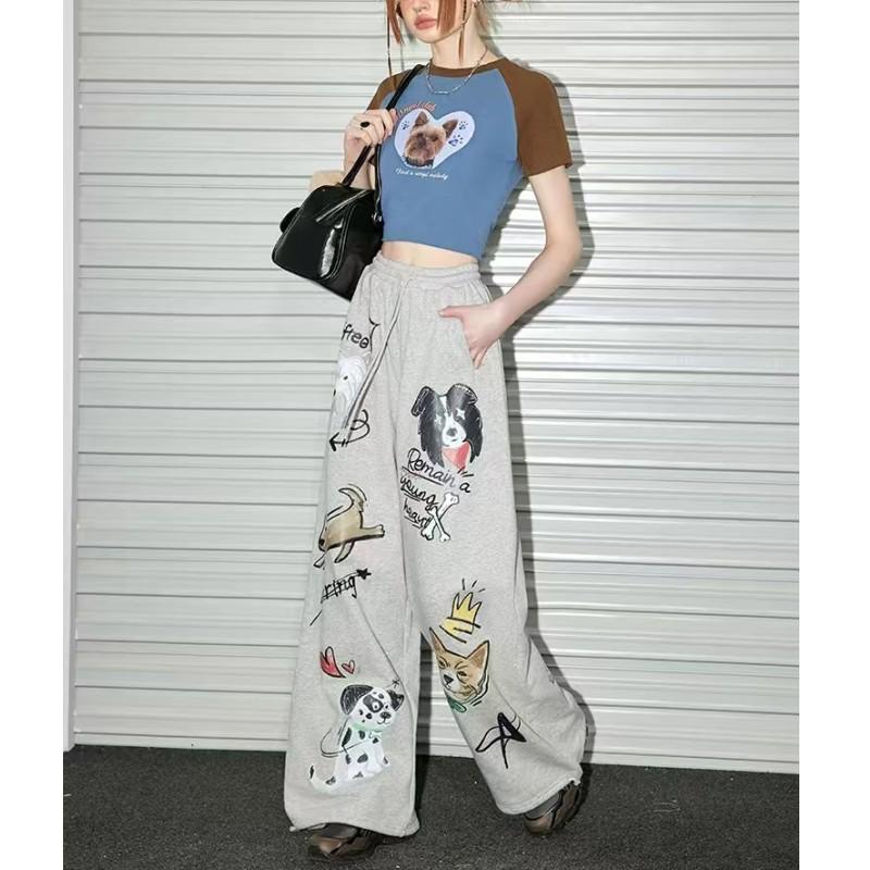 Women's Trendy Loose Fit Hip Hop Sweatpants with Personality Print - Street Dance, Jazz, and Hiphop Style