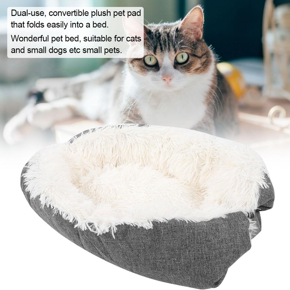 2 In 1 Plush Cat Bed House Foldable Pet Bed Mat Soft Warm Sleeping Bag Pet SupplyWhite