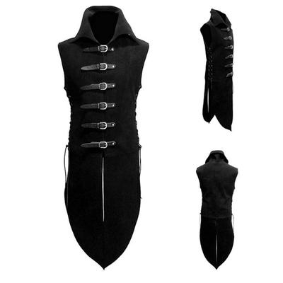 Medieval Renaissance Stand Collar Sleeveless Leather Button Unisex Top