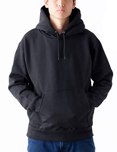 [T-shirt.st] Plain, Thick, Fleece-lined Pullover Hoodie, Wild PO, 15.6oz, Men s, Super Black, 2XL
