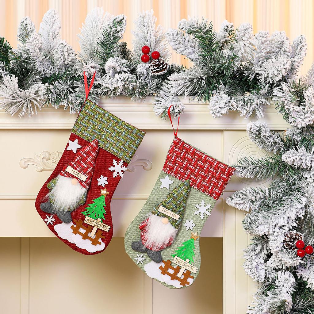 Christmas Stockings Large Capacity Christmas Ornament Sock Faceless Old Man Doll Three-dimensional Christmas Linen Socks