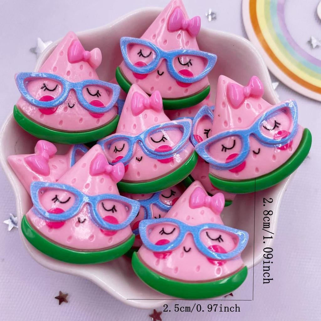 Resin Kawaii Colorful Cool Glasses Cartoon Fruit Ice Cream Avocado Watermelon Flatback DIY Figurine 10PCS Scrapbook Decor Crafts