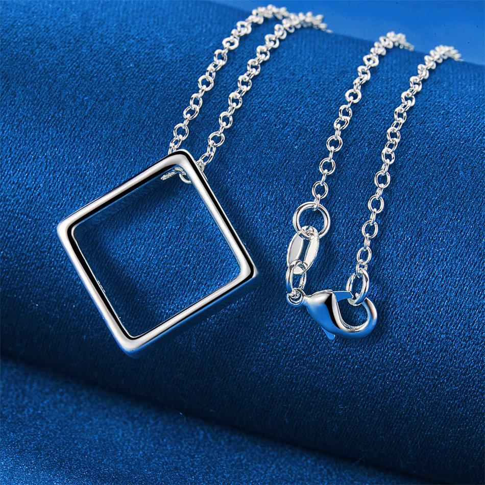 925 sterling silver 16-30 inch exquisite square pendant necklace for women's fashion wedding jewelry party gifts