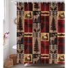 Rustic Patchwork Shower Curtain, Bear Moose Deer Tree Woodland Wild Animal Retro Country Cabin Farmhouse Fabric Shower Curtains for Bathroom,