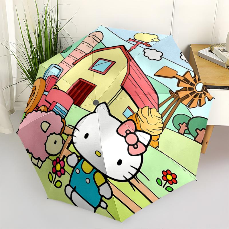 

1pc Hello Kitty Farmhouse Windmill Auto Open Close Umbrella - Portable 3-Fold Design with 8-Bone Iron Frame - Outdoor for Fans, Travelers, Daily Use -