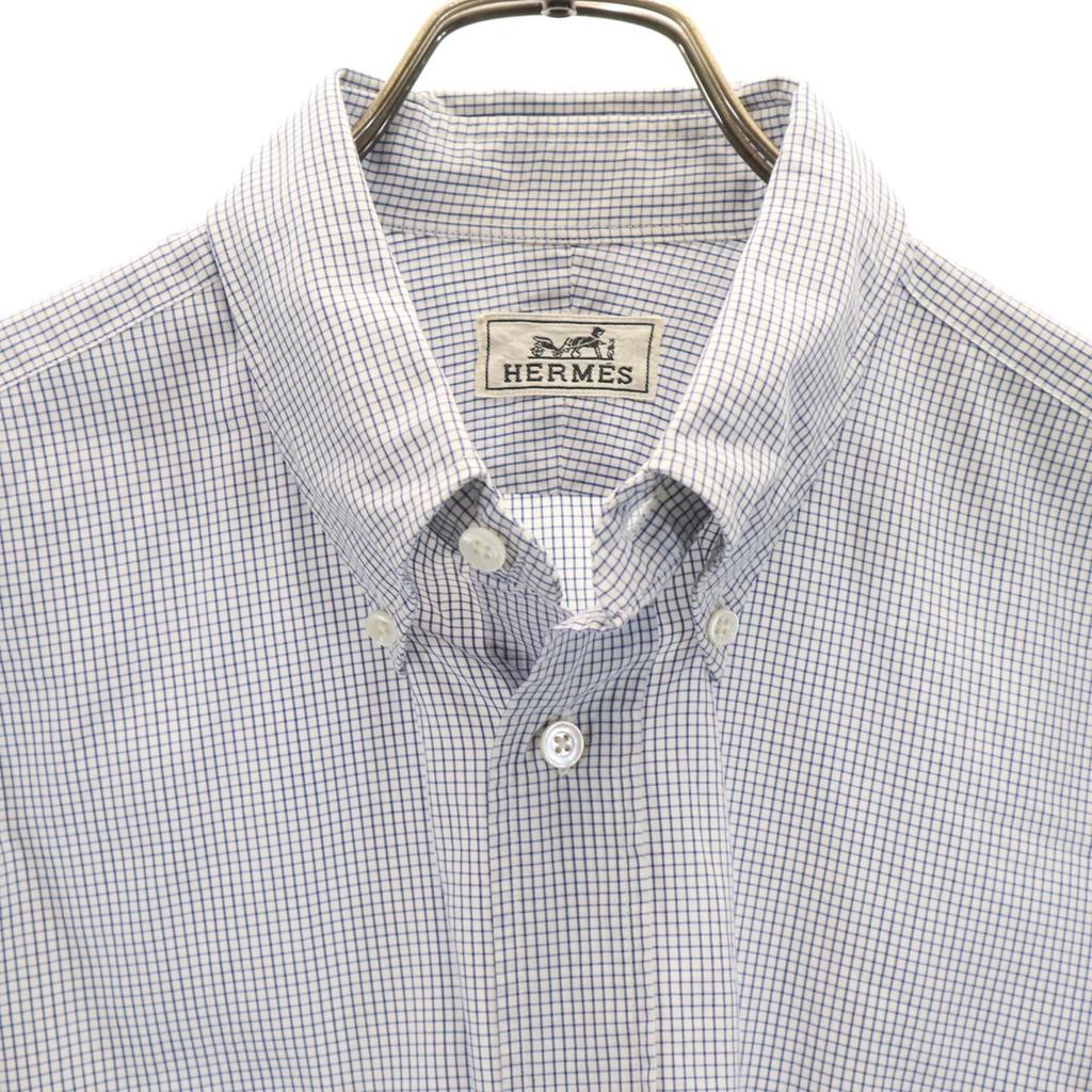 HERMES Made in France Check Pattern Long sleeve Button down shirt 42 Men's Used