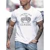 Summer men's 100% pure cotton casual loose oversized classic motorcycle creative printed round neck short sleeved T-shirt top