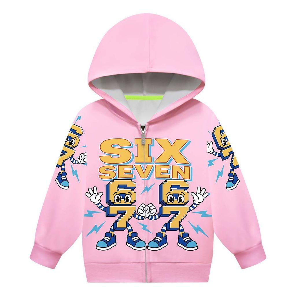Kids Fashion Girls Steal a Brainrot 67 Printed Casual Hooded Zipper Long Sleeves Jacket Coat