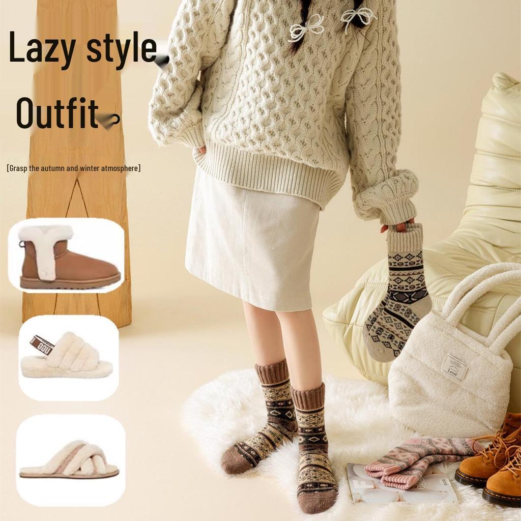 Women's Super Thick Ethnic Style Wool Terry Socks – Winter Warm, Home & Sleep Socks