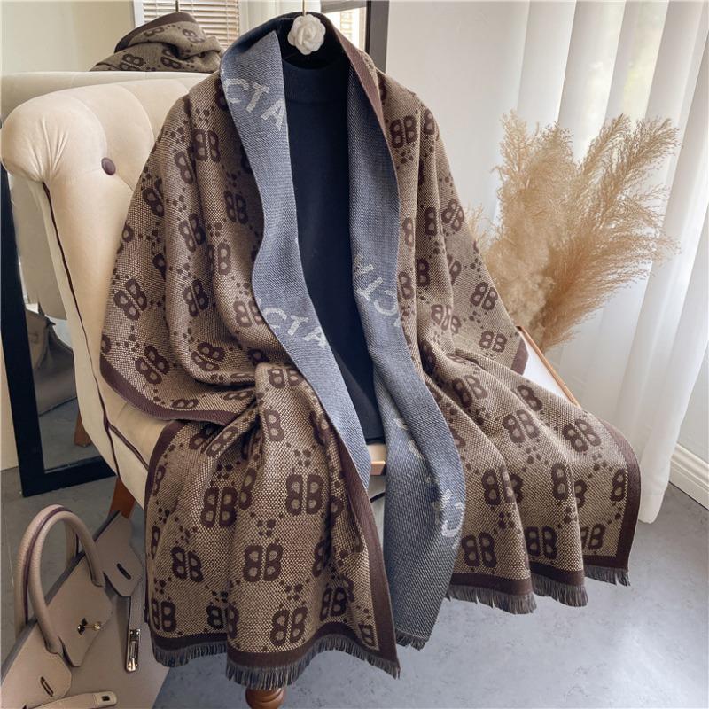 Recommended Letter Scarf Women's Autumn and Winter with Imitation Cashmere Shawl Dual-purpose Warm Double-sided Fringed Scarf