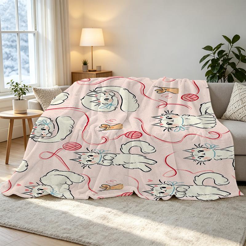Cute Cat Series Flannel Blanket with Binding Edge – Soft Warm Cozy Throw for Home, Sofa, Halloween & Christmas