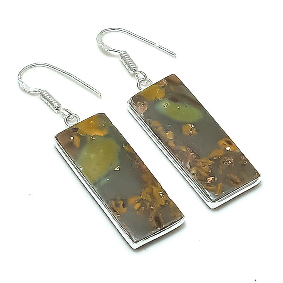 Натуральный Фруктовый Яшмовый Самоцвет Серьга из Серебра 925 Пробы 2,05  AEE-10830