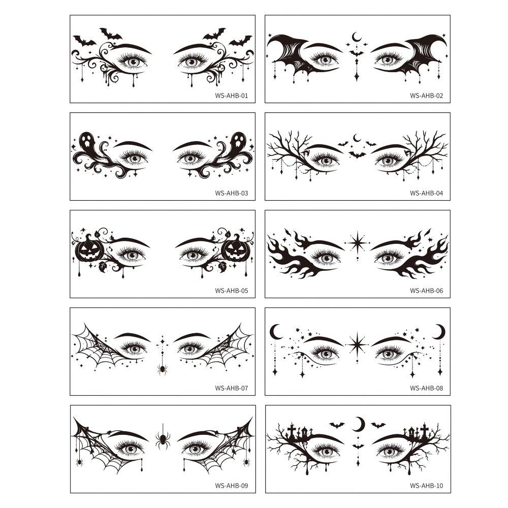 10 Sheets Gothic Style Face Makeup Stickers Waterproof Eye Shadow Stickers Costume Party